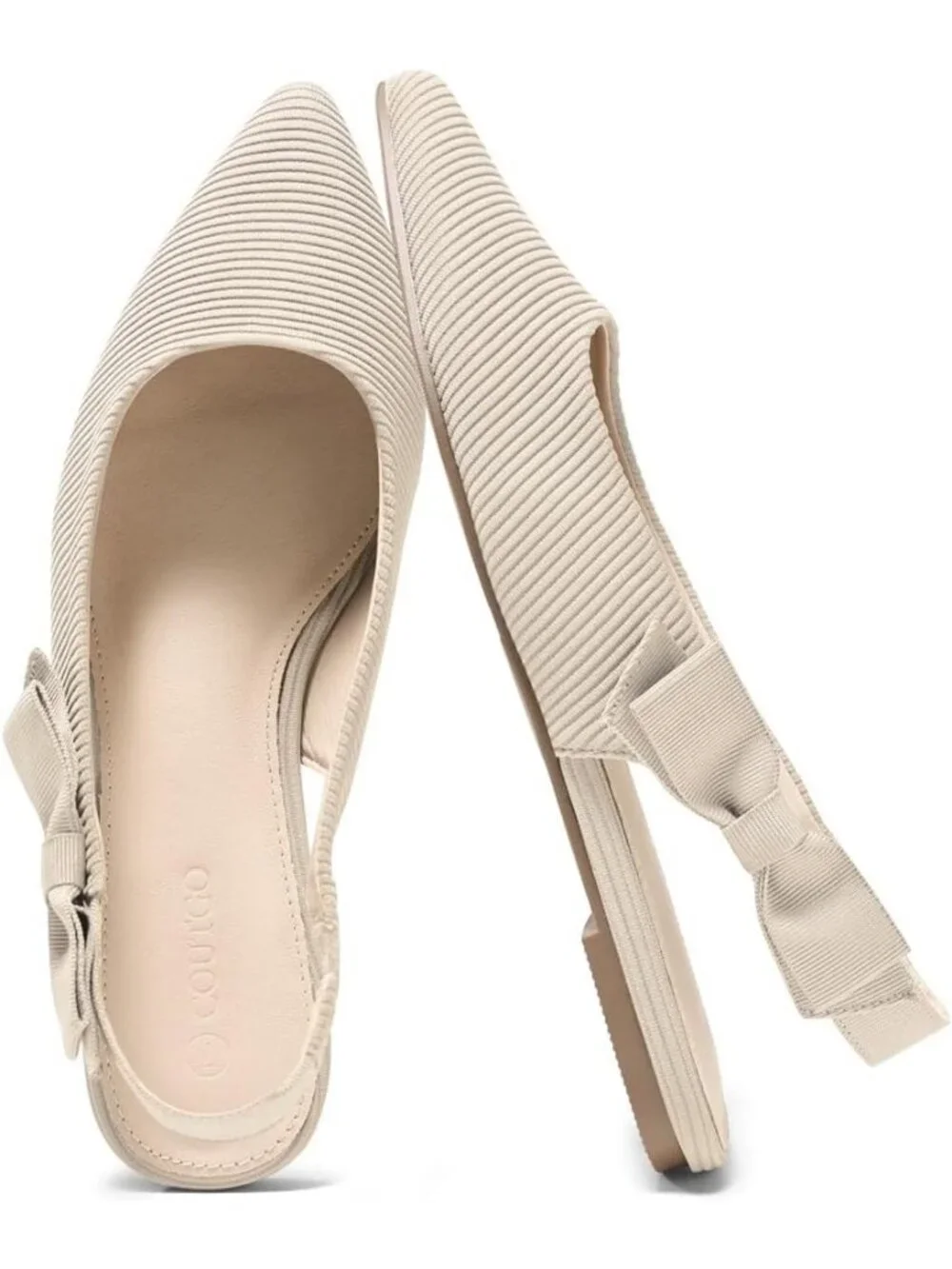Women's Knit Apricot Slingback Flats Bow Pointed Closed Toe Slip on Party Shoes